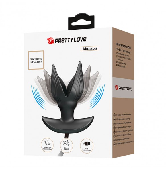 Pretty Love - Manson Inflate Anal Vibration Massager (Chargeable - Black)